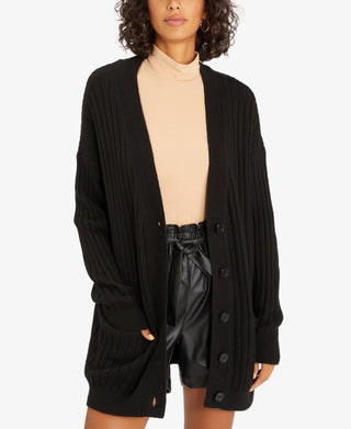 Cardigan feminino Sanctuary Cozy Seeker de algodão misto, preto, tamanho grande