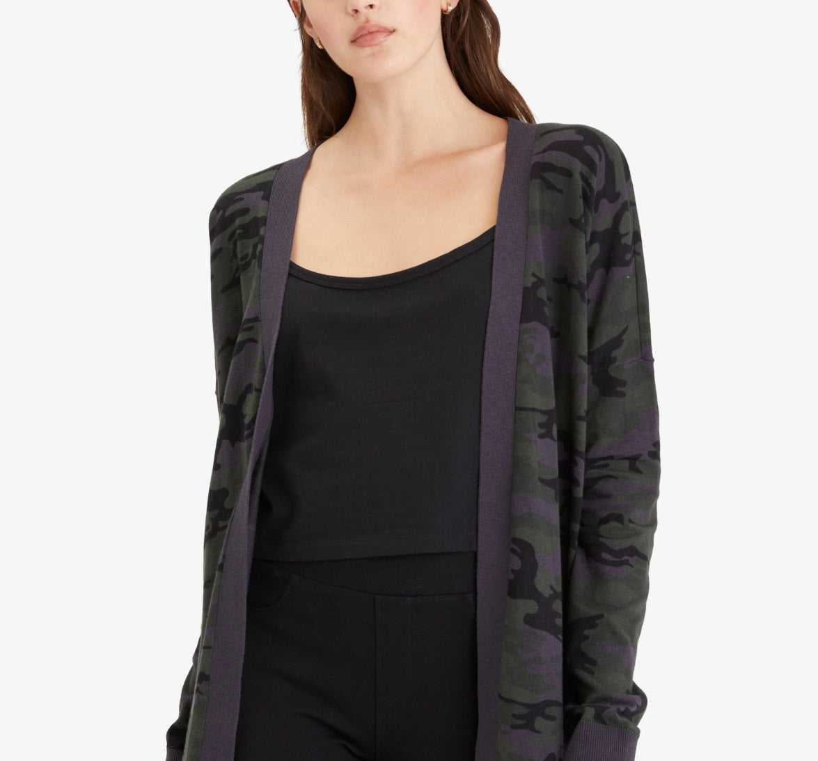 Cardigan camuflado frontal aberto feminino Sanctuary, verde, tamanho pequeno