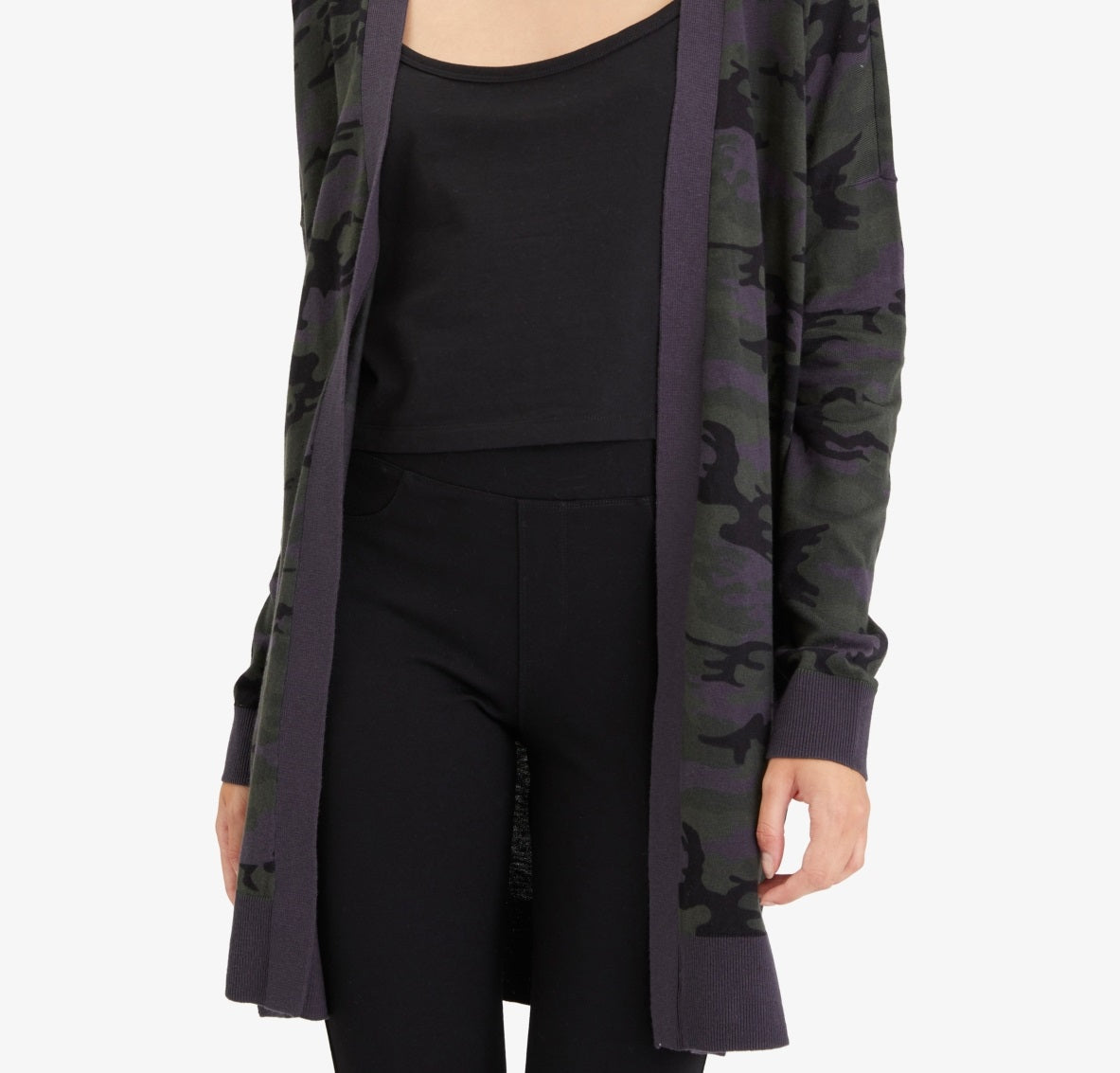 Cardigan camuflado frontal aberto feminino Sanctuary, verde, tamanho pequeno