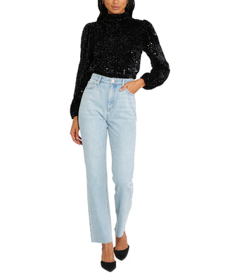 Blusa feminina Sanctuary All Nighter com gola falsa, preta, tamanho XS