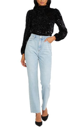 Blusa feminina Sanctuary All Nighter com gola alta, preta, tamanho extragrande