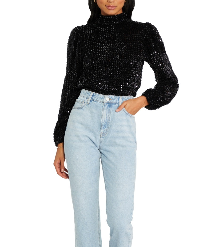 Blusa feminina Sanctuary All Nighter com gola alta, preta, tamanho extragrande