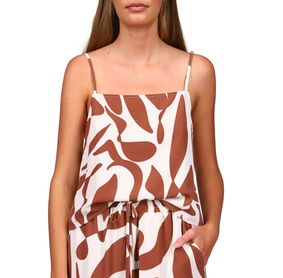 Blusa feminina Sanctuary com alças finas estampadas, marrom, tamanho médio