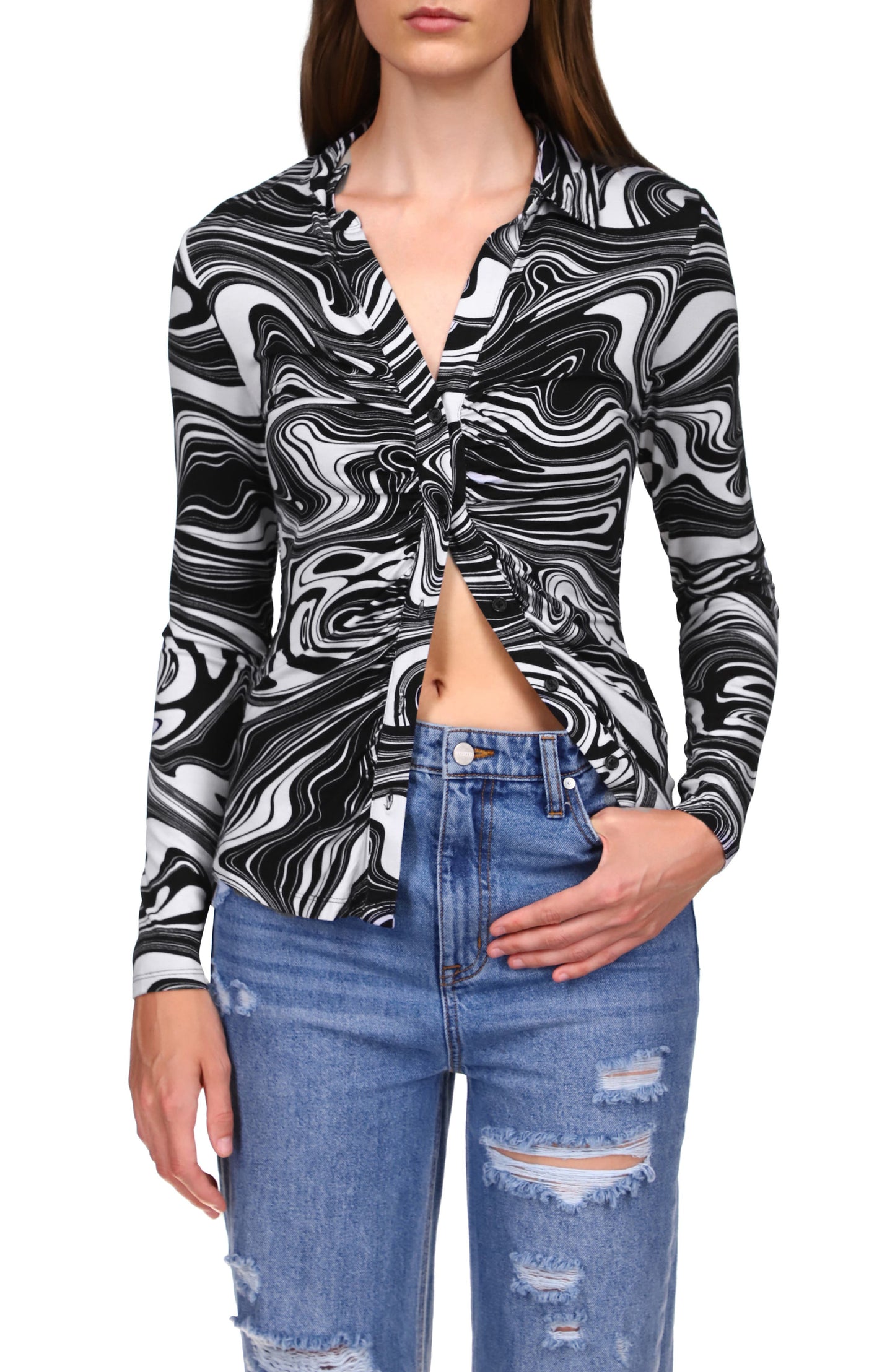 Camisa feminina Sanctuary Dreamgirl com botões, azul, tamanho X-S