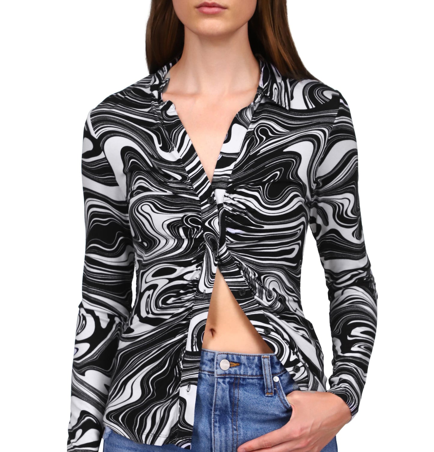 Camisa feminina Sanctuary Dreamgirl com botões, azul, tamanho X-S