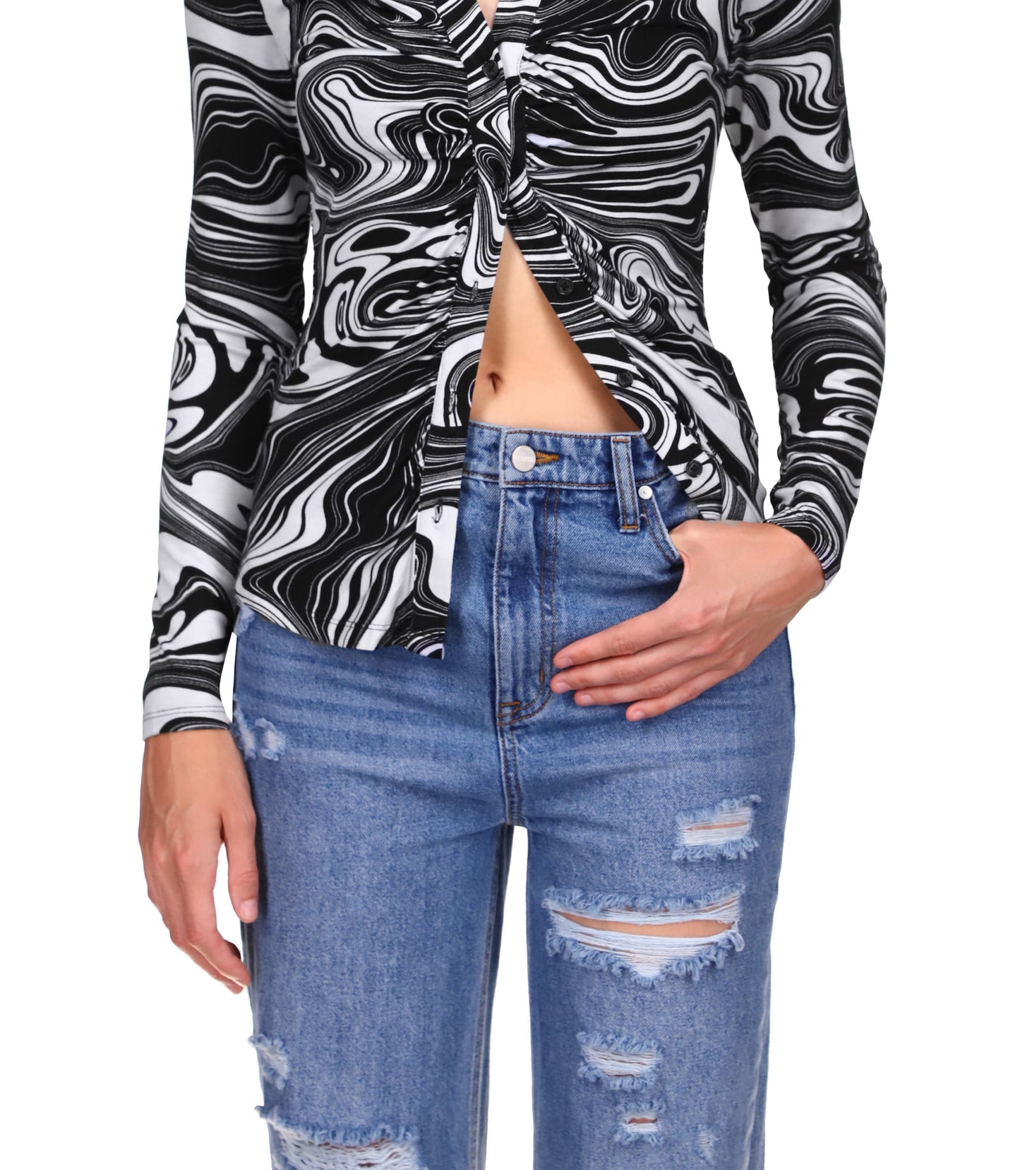 Camisa feminina Sanctuary Dreamgirl com botões, azul, tamanho X-S