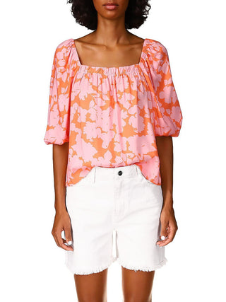 Blusa floral de primavera Sanctuary com gola quadrada em rosa melão tamanho médio