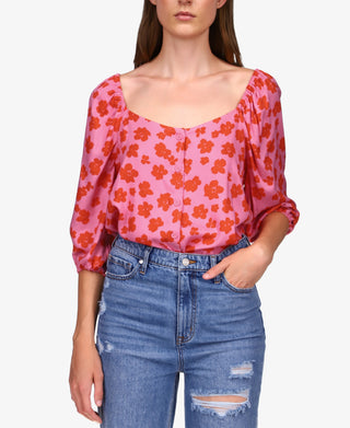 Blusa feminina Sanctuary Daily com botões florais e frente única, rosa, tamanho extragrande