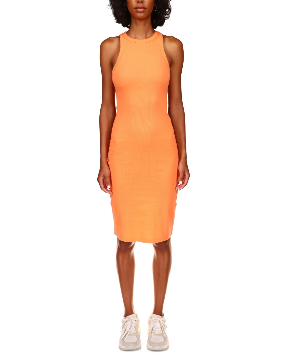 Vestido midi justo com elástico canelado de algodão orgânico Sanctuary feminino, laranja, tamanho extragrande