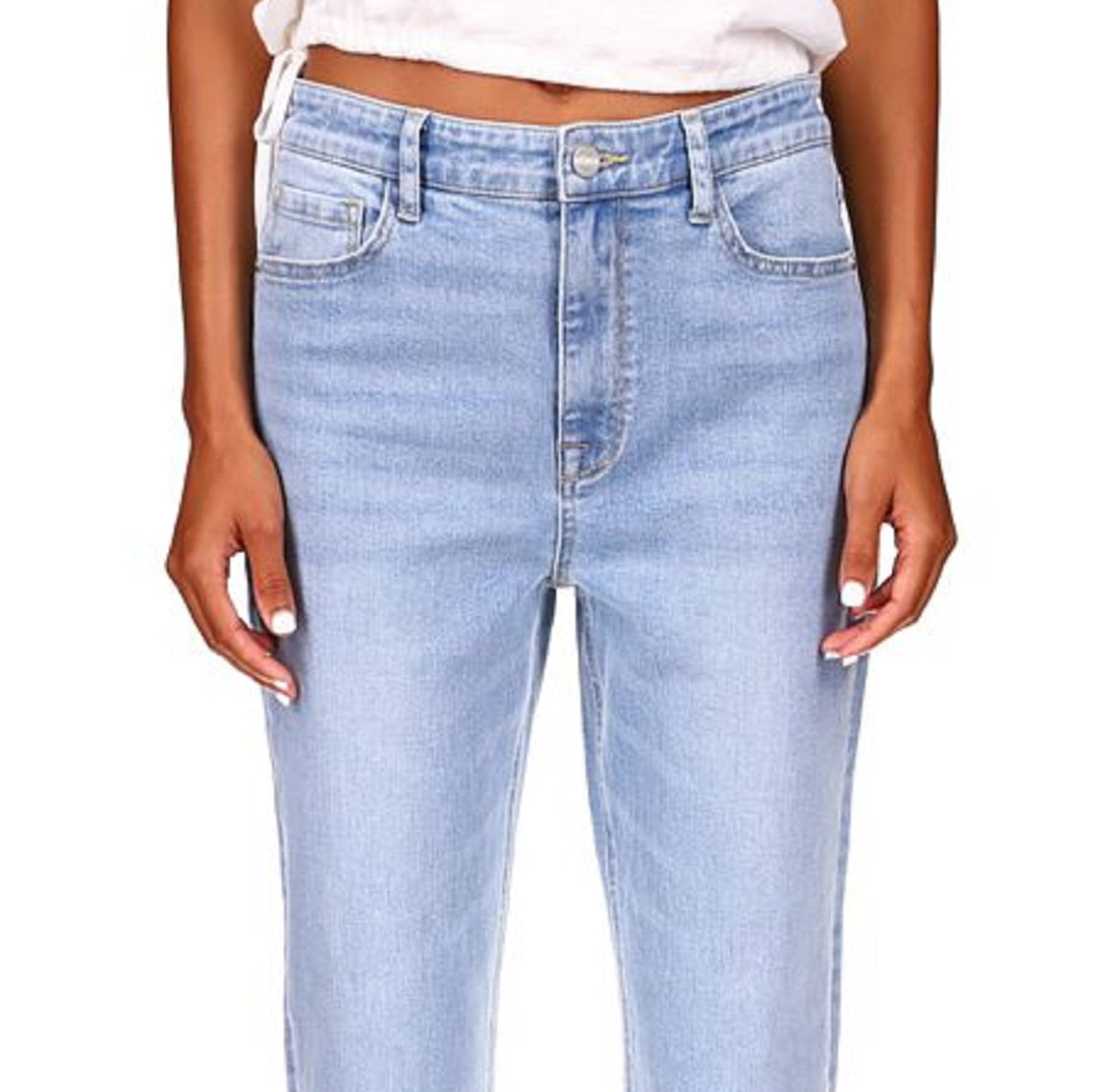 Calça jeans feminina Sanctuary Good Vibes cintura alta com bainha crua e perna reta, azul, tamanho 25