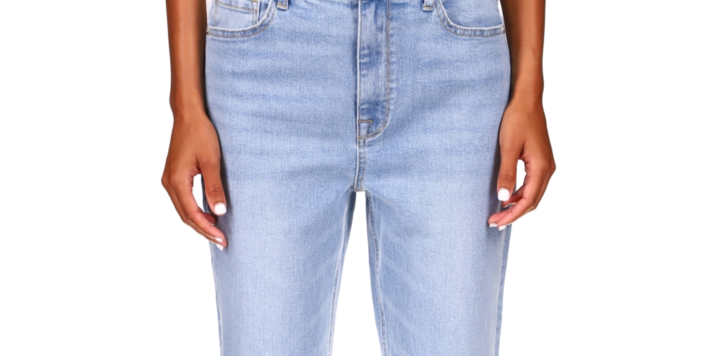 Calça jeans feminina Sanctuary Good Vibes cintura alta com bainha crua e perna reta, azul, tamanho 28
