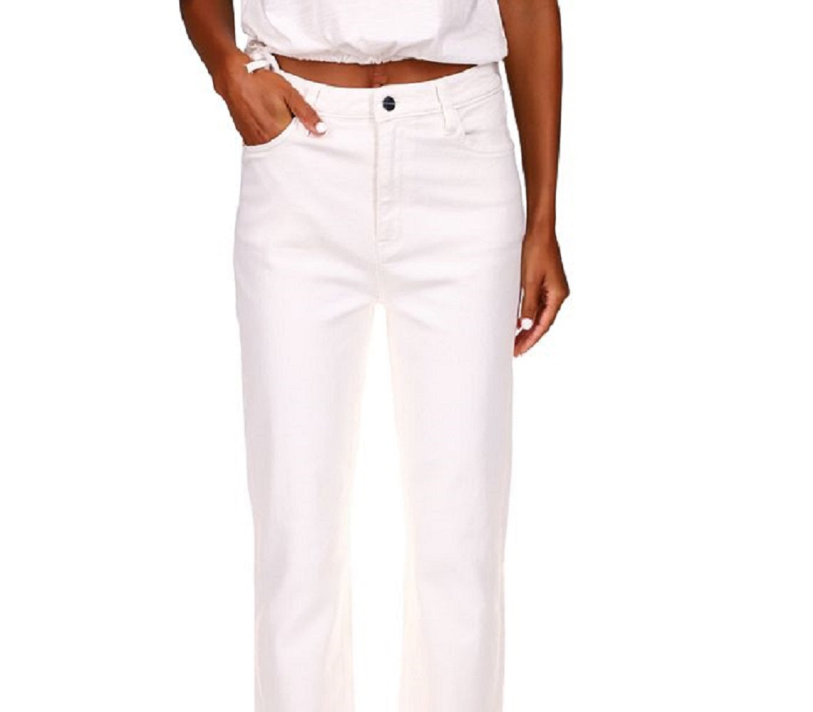 Calça jeans cropped Sanctuary Good Vibes feminina, cintura alta, perna reta, branca, tamanho 29