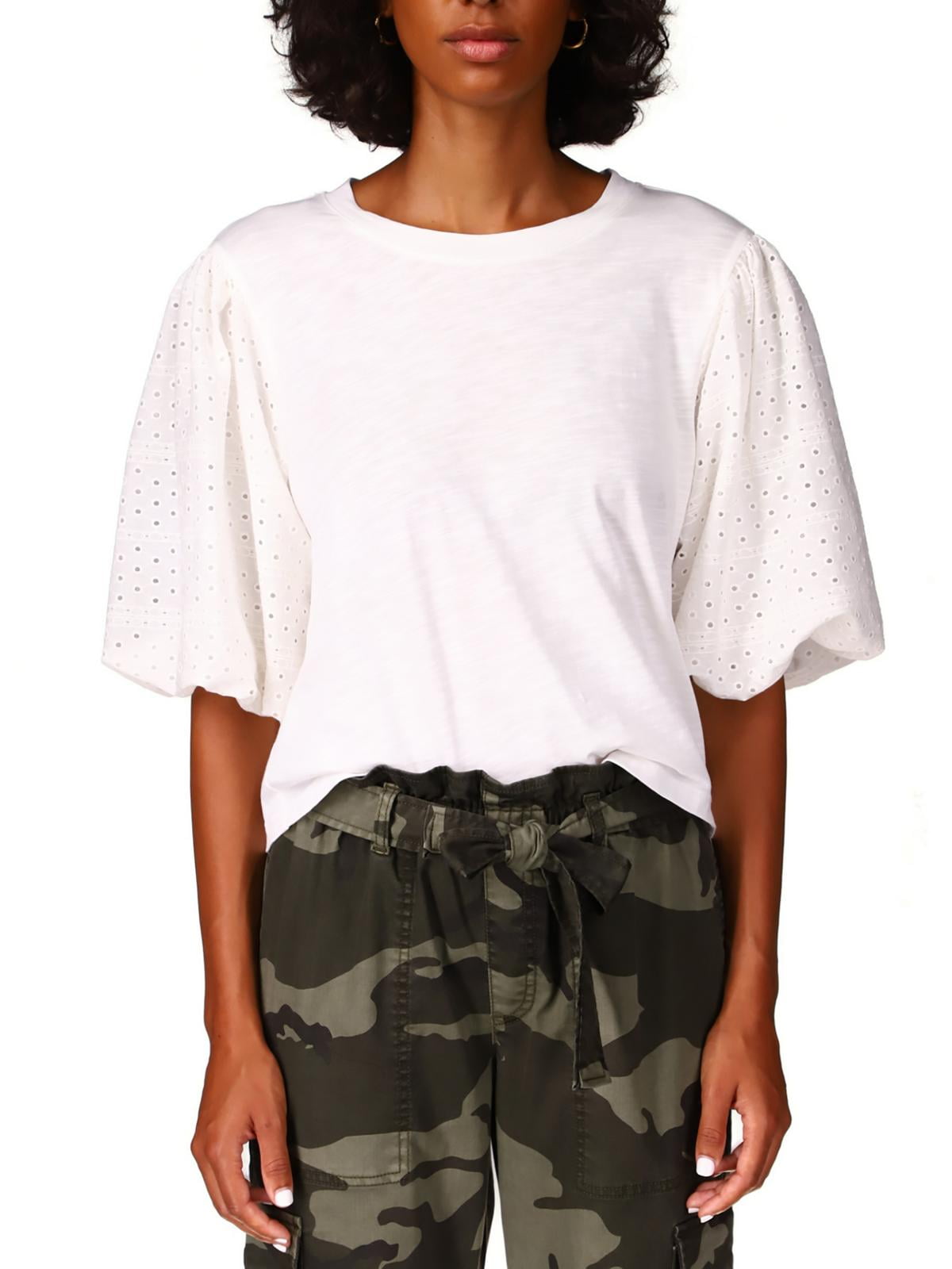 Blusa feminina Sanctuary Cloud Control com ilhós e manga bufante, mistura de algodão, branca, tamanho pequeno