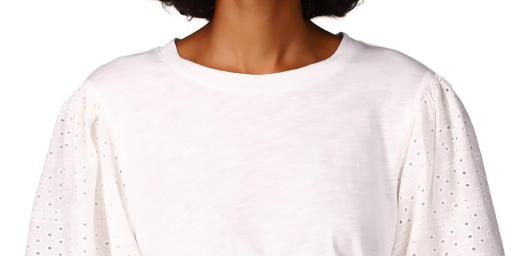 Blusa feminina Sanctuary Cloud Control com ilhós e manga bufante, mistura de algodão, branca, tamanho pequeno