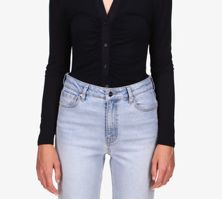Blusa feminina Sanctuary Dreamgirl com botões, preta, tamanho pequeno