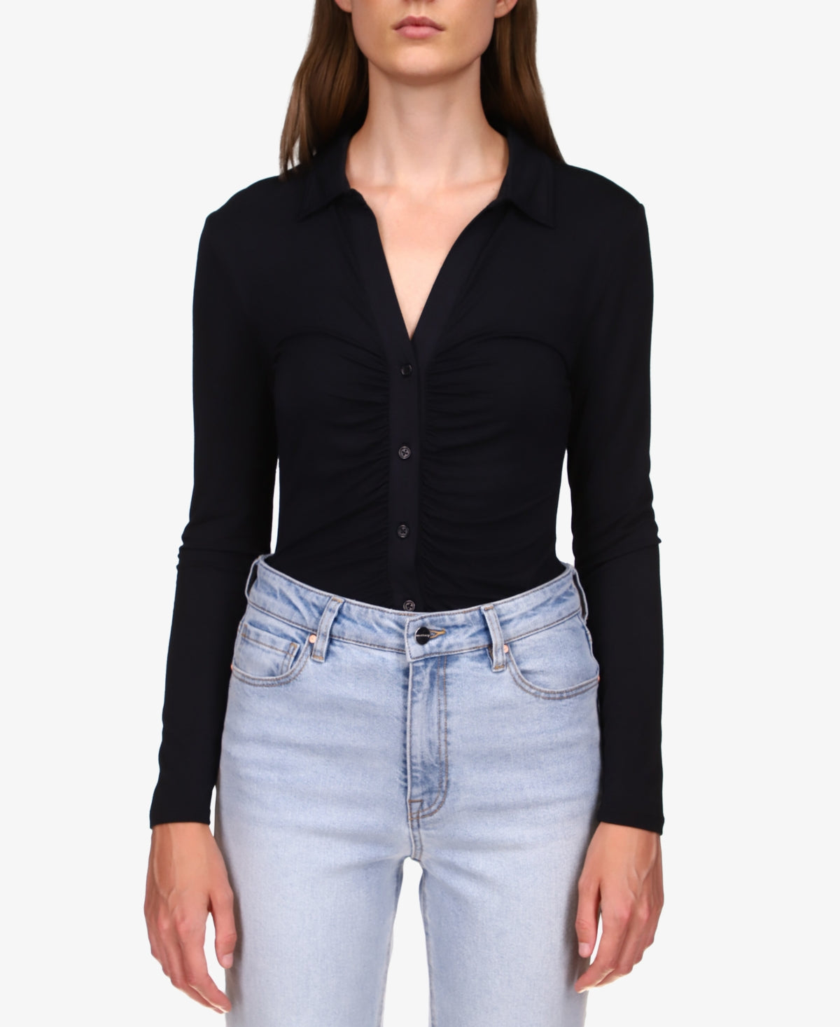 Blusa feminina Sanctuary Dreamgirl com botões, preta, tamanho grande
