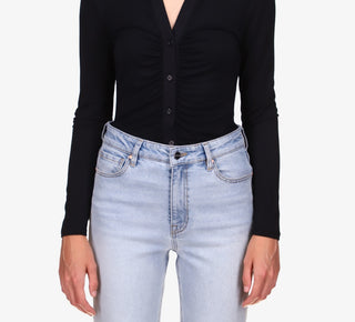Blusa feminina Sanctuary Dreamgirl com botões, preta, tamanho extragrande