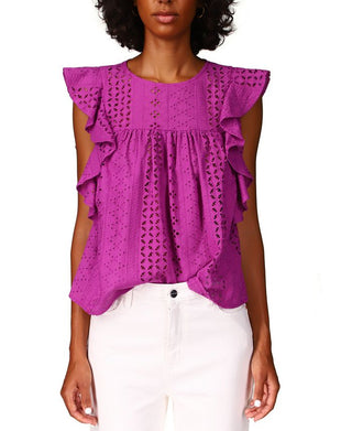 Blusa feminina Sanctuary Breezy Cotton com ilhós, roxa, tamanho X-S