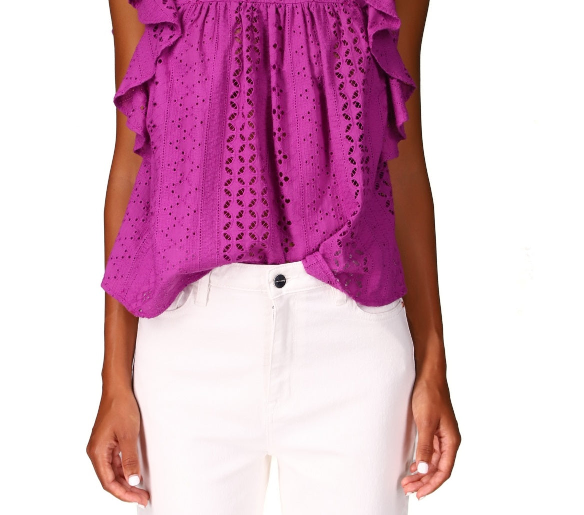 Blusa feminina Sanctuary Breezy Cotton com ilhós, roxa, tamanho X-S