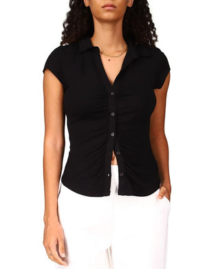 Camisa feminina Sanctuary Dream com botões, preta, tamanho X-S