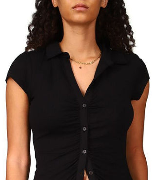 Camisa feminina Sanctuary Dream com botões, preta, tamanho X-S