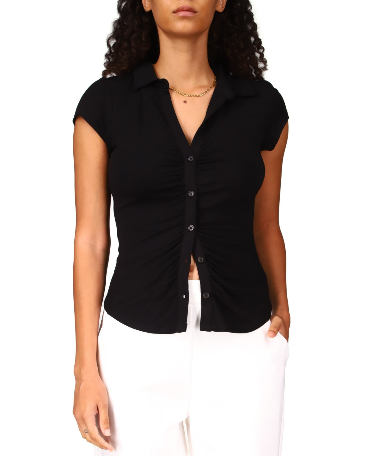 Camisa feminina Sanctuary Dream com botões, preta, tamanho pequeno