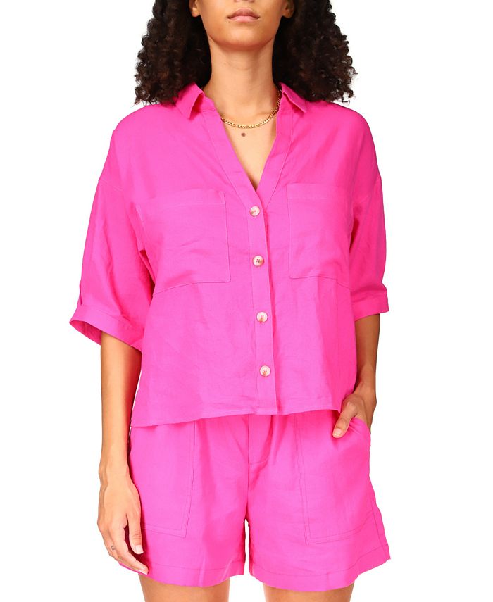 Camisa feminina Sanctuary Easy Linen Blend com botões, rosa, tamanho extragrande