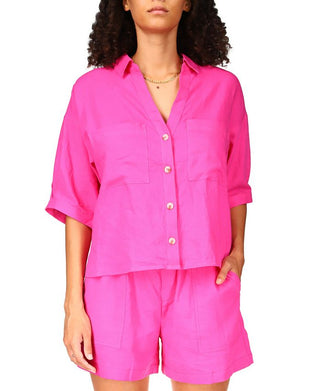 Camisa feminina Sanctuary Easy Linen Blend com botões, rosa, tamanho extragrande
