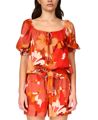 Blusa de algodão estilo camponês com decote quadrado para mulheres Sanctuary, marrom, tamanho X-S