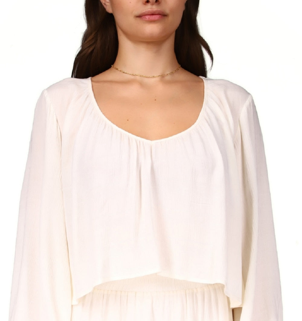 Top curto feminino Sanctuary com ajuste relaxado e manga comprida, tamanho médio, marrom