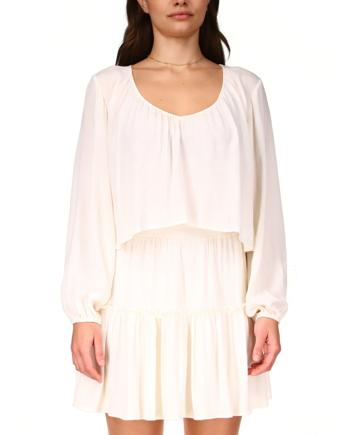 Top curto feminino Sanctuary com ajuste relaxado e manga comprida, tamanho médio, marrom