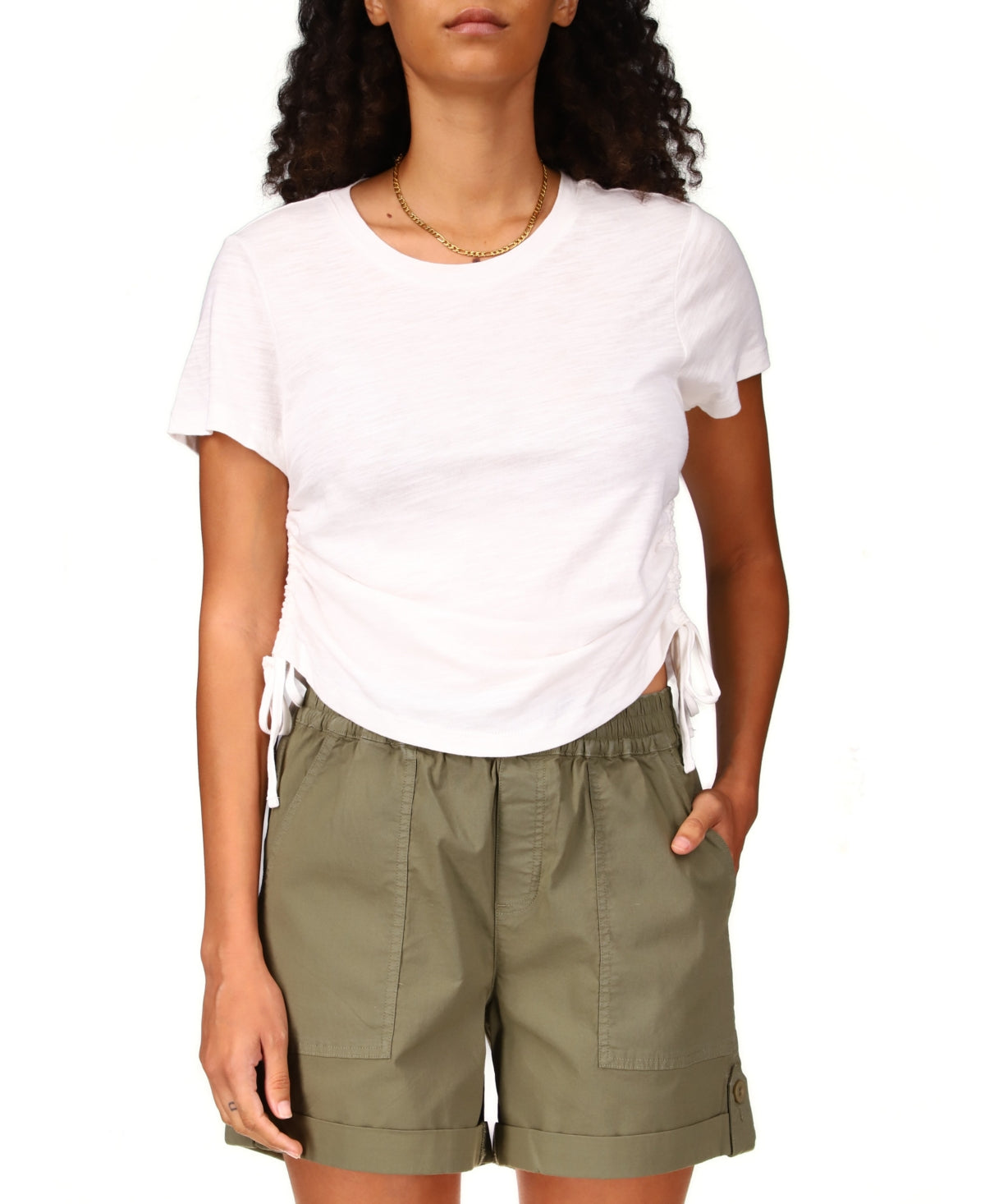 Camiseta Feminina Sanctuary com Cordão Lateral Branca Tamanho Grande