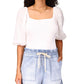Blusa feminina Sanctuary Remix com manga bufante, branca, tamanho pequeno