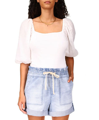 Blusa feminina Sanctuary Remix com manga bufante, branca, tamanho pequeno