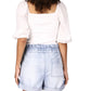 Blusa feminina Sanctuary Remix com manga bufante, branca, tamanho pequeno