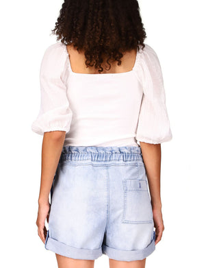 Blusa feminina Sanctuary Remix com manga bufante, branca