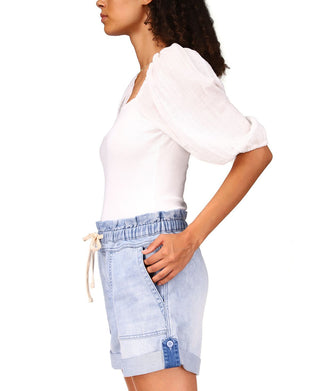 Blusa feminina Sanctuary Remix com manga bufante, branca
