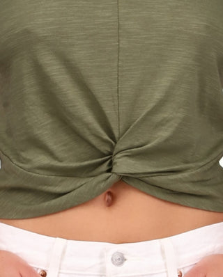 Camiseta feminina Sanctuary Slow Tide Twist verde tamanho X-G