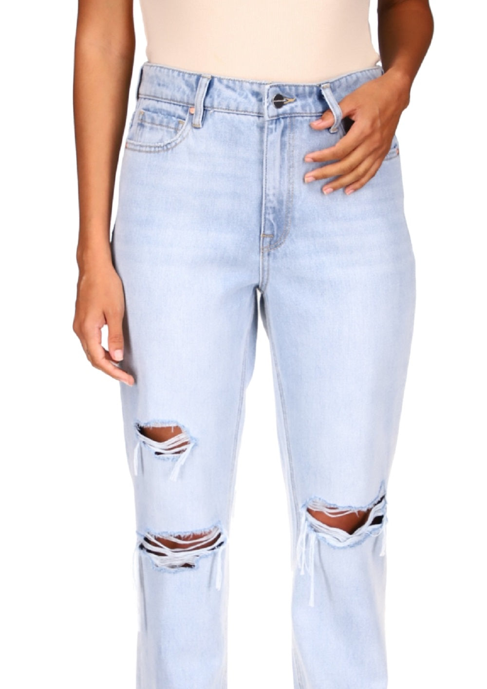 Calça jeans feminina Sanctuary Flashback Cotton perna larga rasgada azul tamanho 25