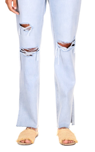 Calça jeans feminina Sanctuary Flashback Cotton perna larga rasgada azul tamanho 25