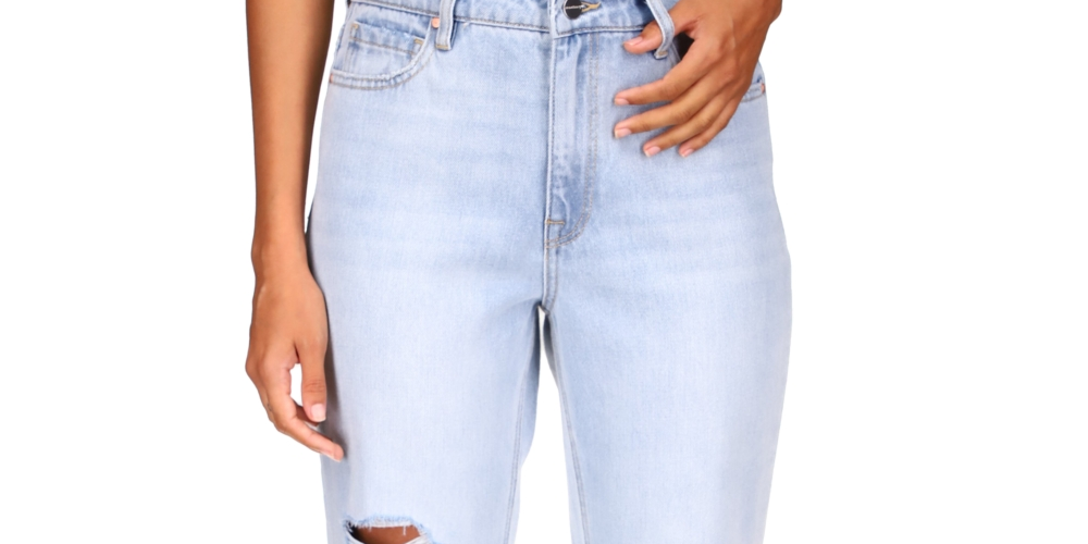 Calça jeans feminina Sanctuary Flashback Cotton perna larga rasgada azul tamanho 30