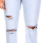 Calça jeans feminina Sanctuary Flashback Cotton perna larga rasgada azul tamanho 30