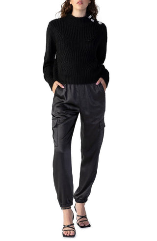 Calça de corrida feminina Sanctuary The Fixer Satin Cargo, preta, tamanho médio