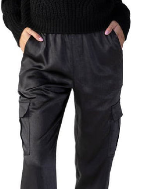 Calça de corrida feminina Sanctuary The Fixer Satin Cargo, preta, tamanho médio