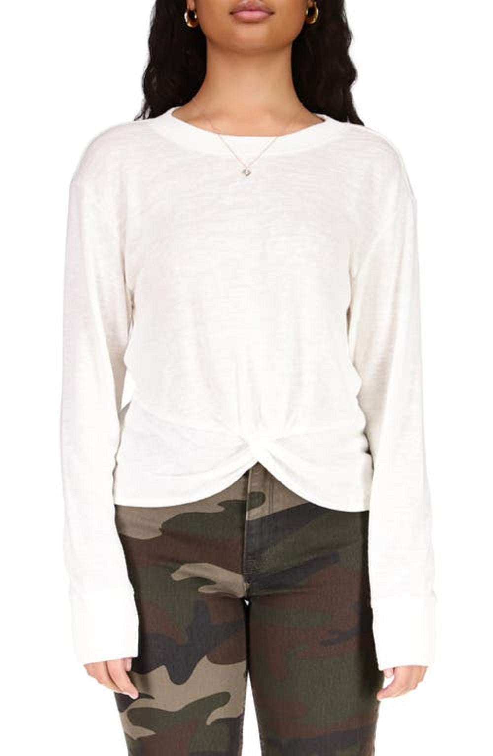 Blusa de malha com nó frontal feminina Sanctuary, branca, tamanho grande