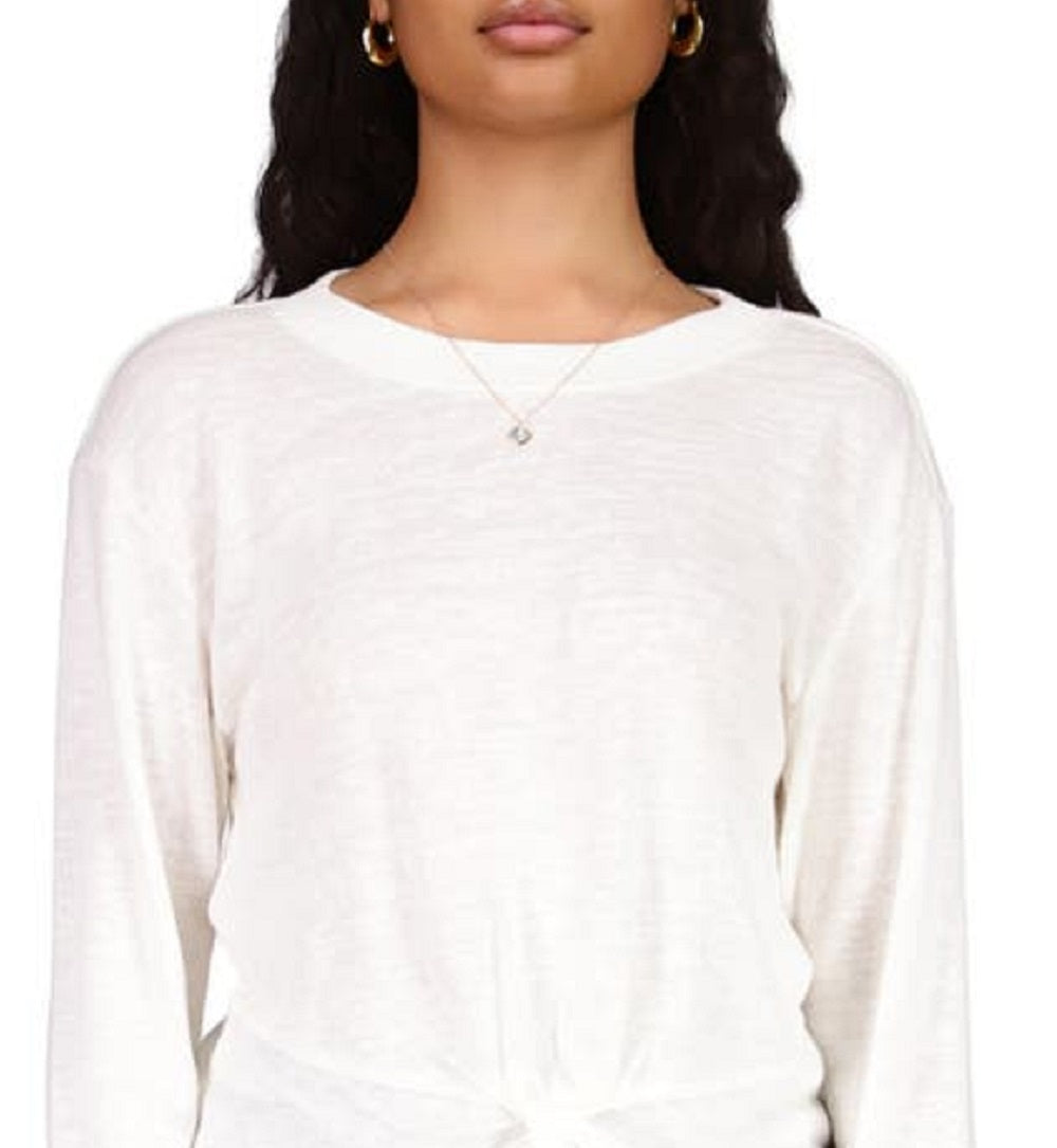 Blusa de malha com nó frontal feminina Sanctuary, branca, tamanho grande