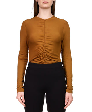 Blusa feminina Sanctuary manga comprida franzida marrom tamanho XX-S