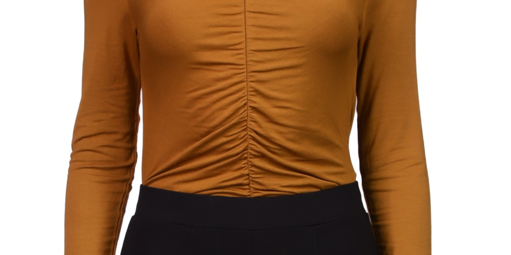 Top curto de manga comprida franzido feminino Sanctuary, marrom, tamanho X-S