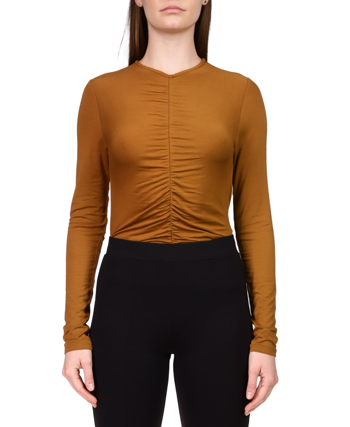 Top curto de manga comprida franzido feminino Sanctuary marrom tamanho pequeno