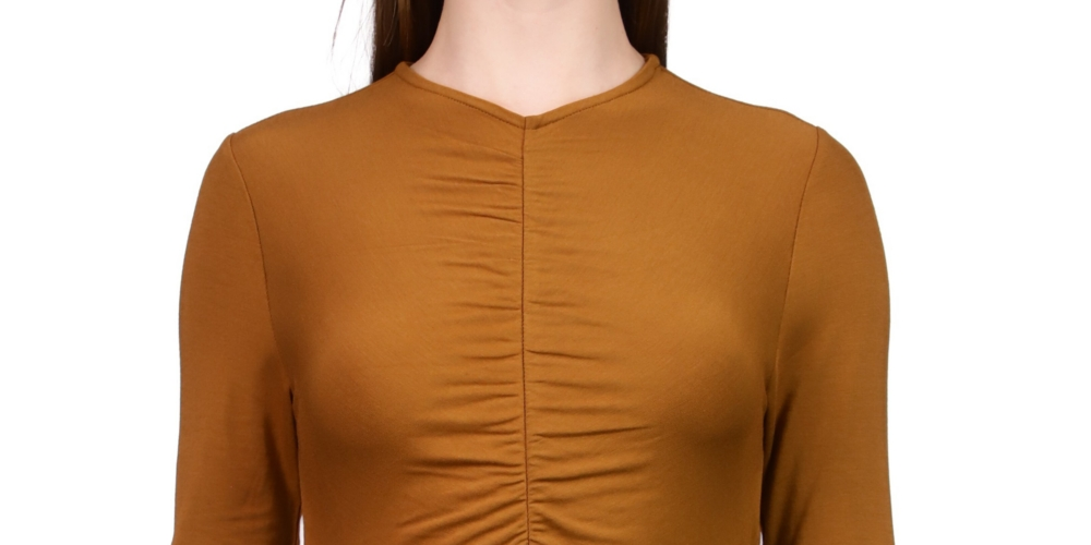 Top curto de manga comprida franzido feminino Sanctuary marrom tamanho pequeno